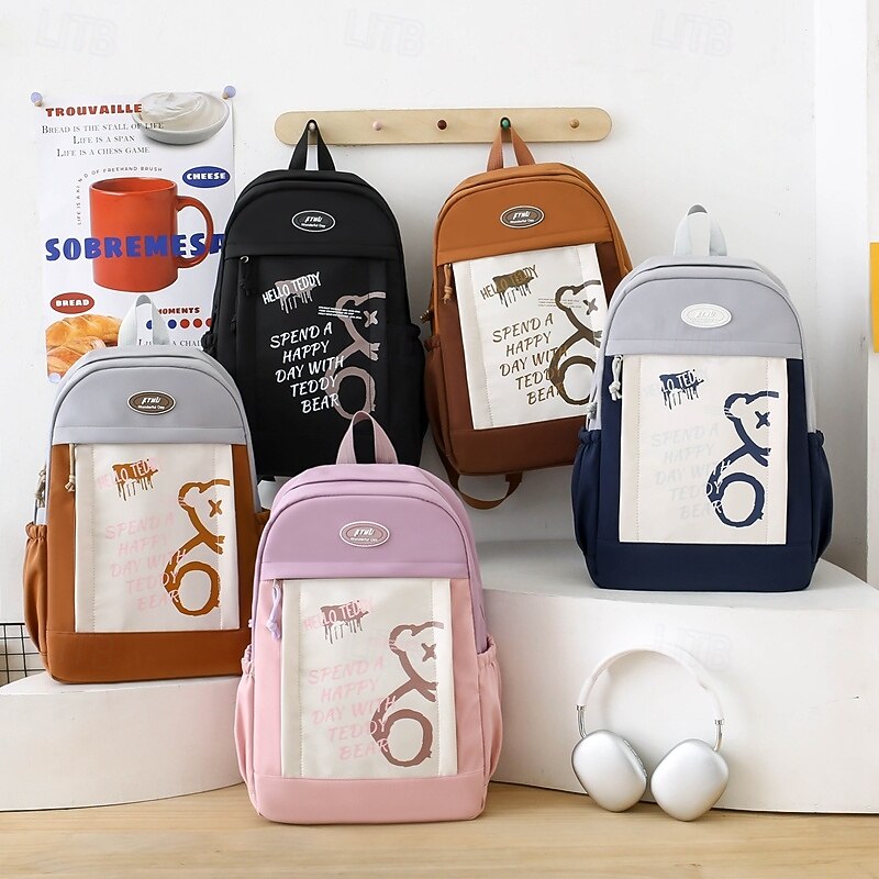 4-Piece Cute Backpack Set for Girls with Teddy Bear Print – Kawaii School Bag with Tote, Pencil Case, and Pouches for Teen Students2