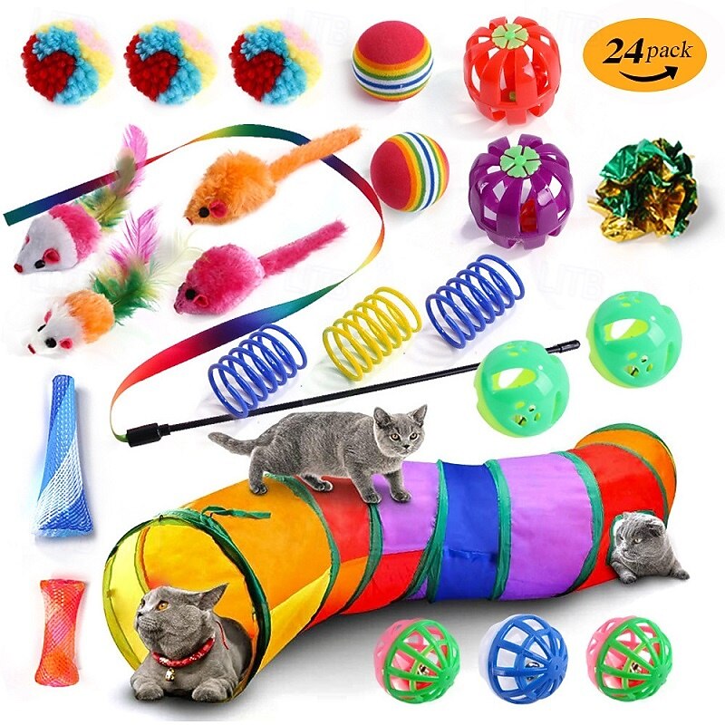 Ball Feather Toy Mice & Animal Toy Tunnels Squeak Toy with Removable Retractable Pet Exercise Releasing Pressure Teething Toy for Cat Indoor Outdoor Pet Play3