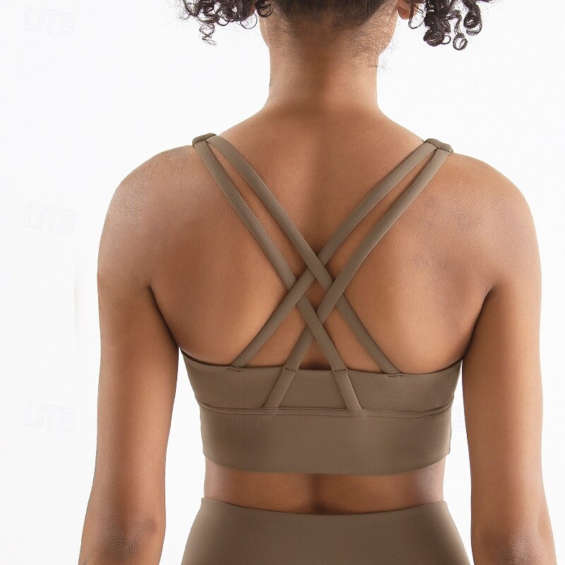 Women's Sports Bra Underwear Medium Support Wireless Padded Solid / Plain Color Sport Activewear Pink Red Pilates Running Yoga4