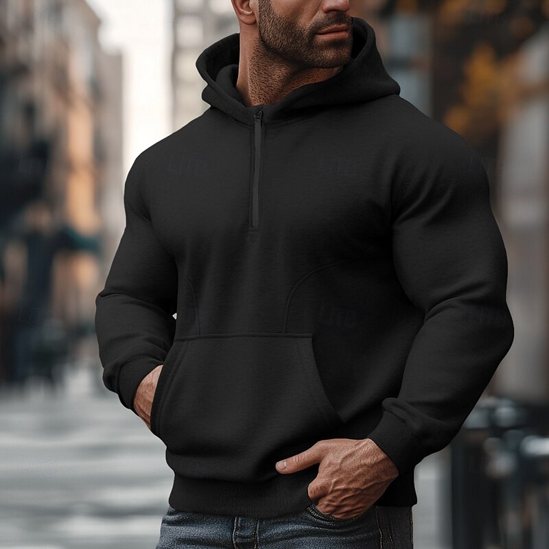 Men's Hoodie Quarter Zip Hoodie Black Army Green Navy Blue Gray Hooded Standing Collar Color Block Zip Up Patchwork Front Pocket Tactical Sports & Outdoor Casual Streetwear Cool Sportswear Spring3