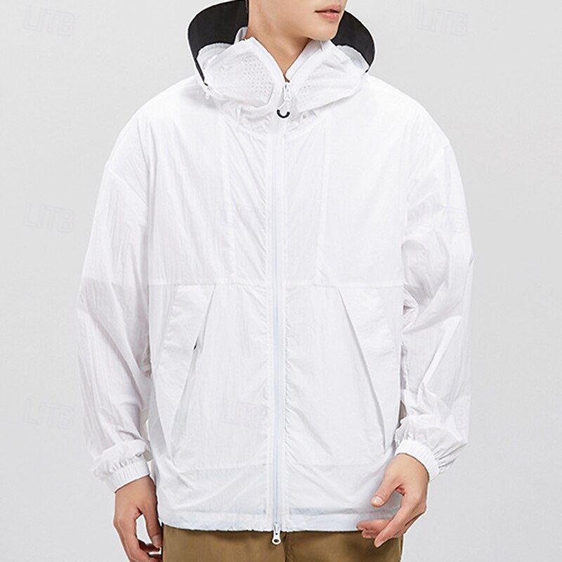 Men's Windbreaker Outdoor Jacket Hiking Jacket Outdoor Waterproof Sun Protection Windproof Lightweight Hiking Outfits Hiking Clothes Summer Spring Top Camping / Hiking / Caving Traveling Black White3