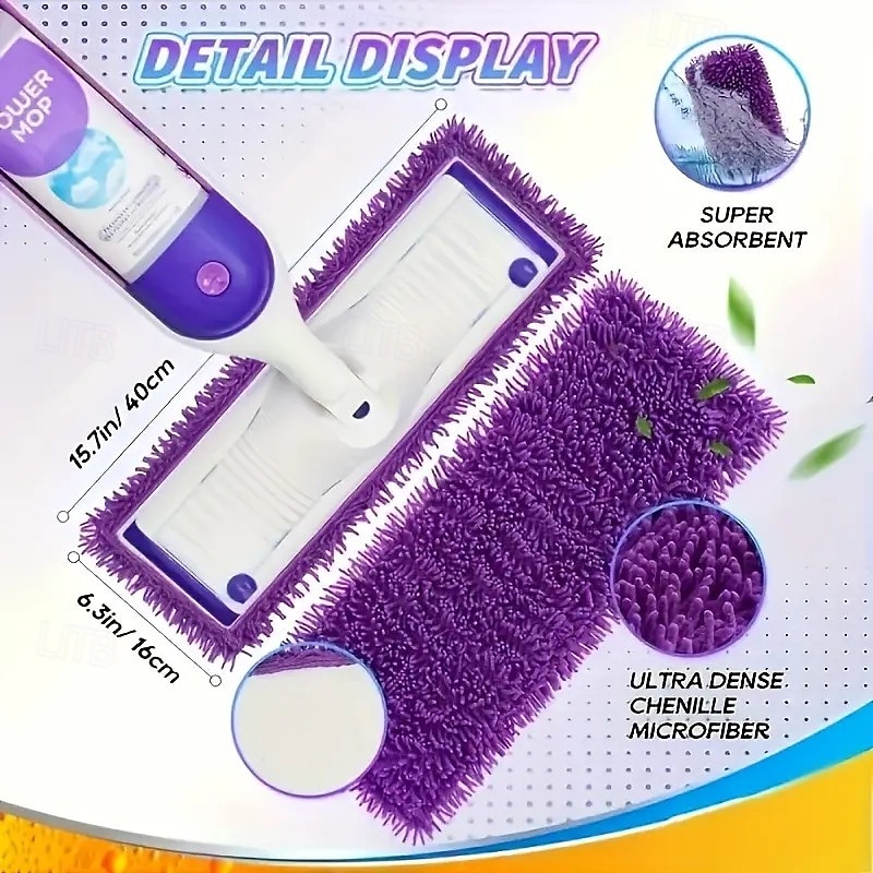 4/6Pcs Detachable Mop Pads – Purple Washable and Reusable Synthetic Fiber Mop Refills, Ideal for Home Cleaning, Kitchen Use, and Back to School Supplies3