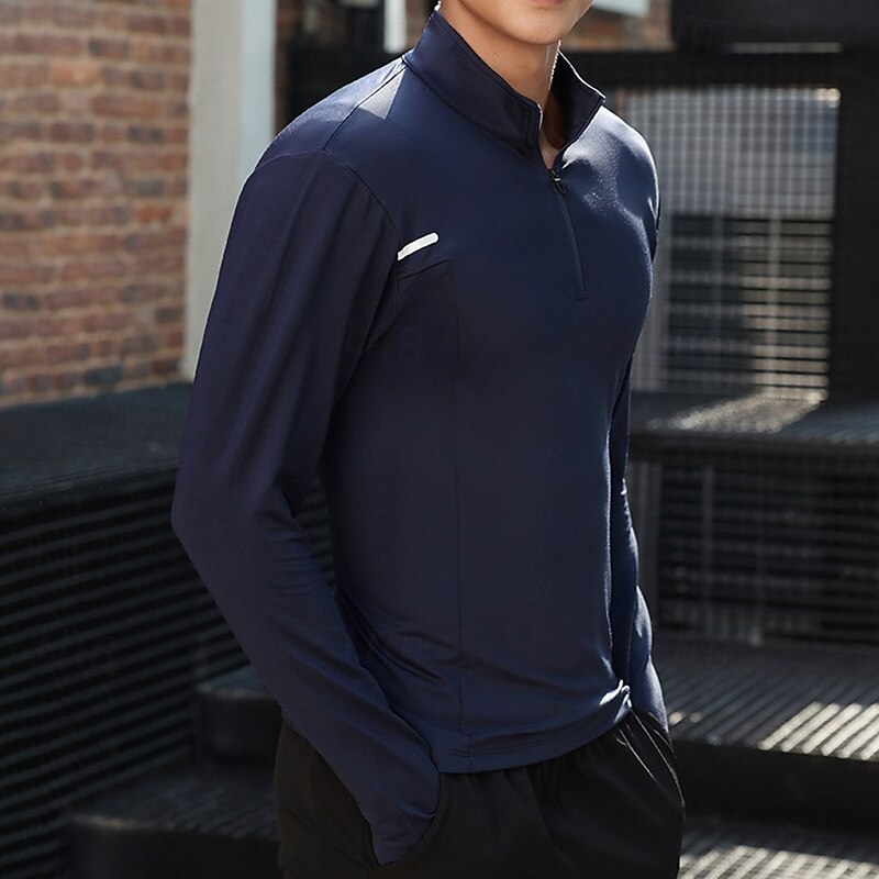 Men's Performance Shirt Sport Tee Shirt Long Sleeve Stand Collar Top Outdoor Quick Dry Sweat wicking anti-odor Breathable Polyester Black White Blue Fishing Tennis Running4