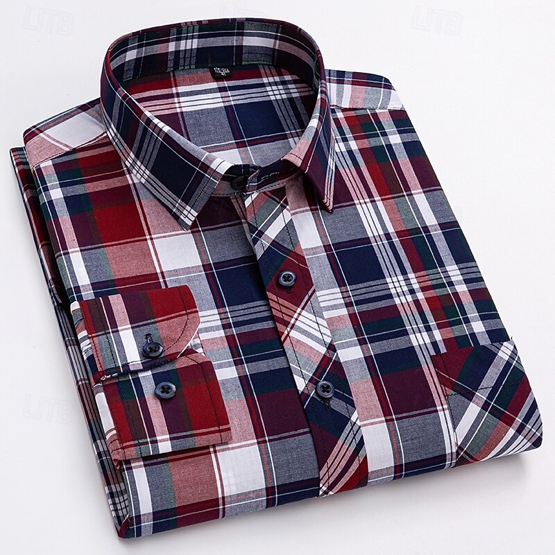 Men's Shirt Dress Shirt Collared Shirt Button Up Shirt Plaid / Striped / Chevron / Round Daily Wear Corporate Clothing Light Pink Black Yellow Red Long Sleeve Shirt Collar All Seasons Clothing Apparel3