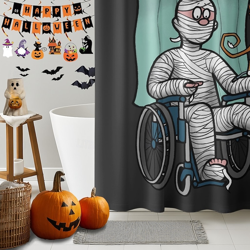 Burning Cards Get well soon and Burning Cards Halloween by Sarah Richter Halloween ShowerCurtain with Hooks Polyester Washable Waterproof Pattern Bathroom Bathtub Decor3