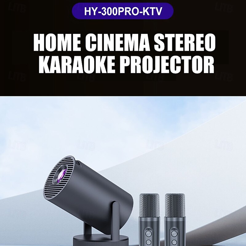 HY-300PRO-KTV 20W Speaker Projector with Wireless Microphone 4K Android 11 Dual Wifi6 BT5.0 1080P 1280 * 720P Home Theater Outdoor Projector for Education Video Conferencing Online3