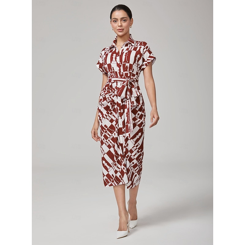 Retro Geometric Reverse Pleat Dress