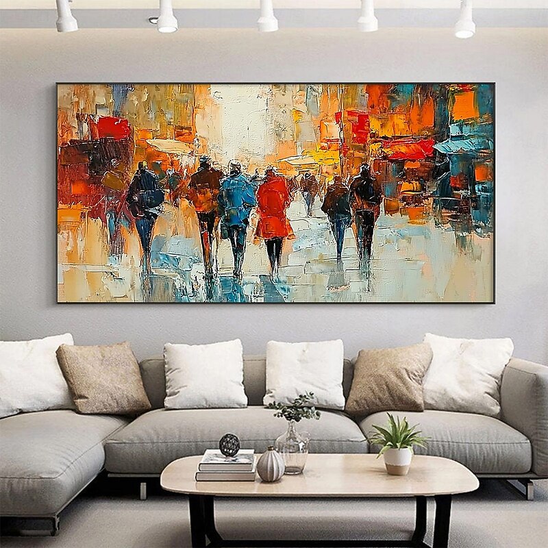 Handmade Oil Painting Canvas Wall Art Decoration Abstract Urban Street Scene Painting Figure Painting for Home Decor Rolled Frameless Unstretched Painting3