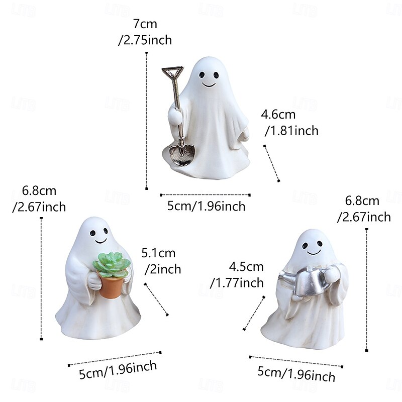 3PCS Halloween Resin Garden Cute Ghost Decoration Figurines Set, Spooky Outdoor Yard, Lawn, Planter, and Home Decorations3