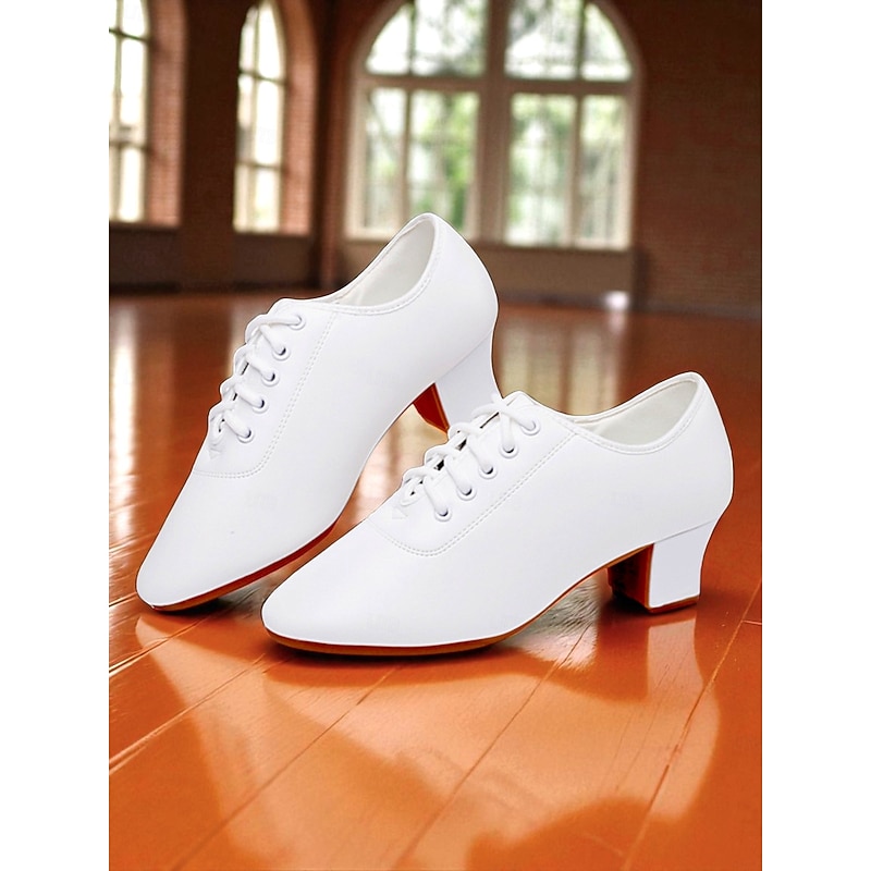 Women's White Lace-Up Dance Shoes - Low Heel Professional Practice Footwear for Ballroom, Latin and Jazz Training4
