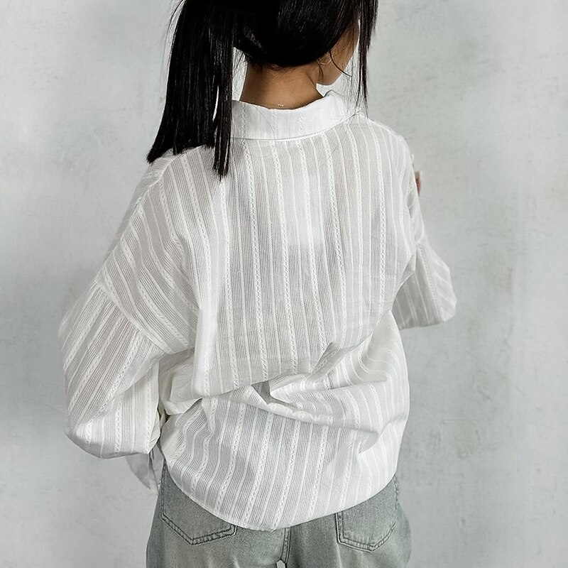 Women's 100%Cotton Shirt Graphic Elegant Bohemia Vintage Long Sleeve Shirt Collar Regular Tops Work Daily Holiday Lace up Ruffle Embroidered White Spring Fall2