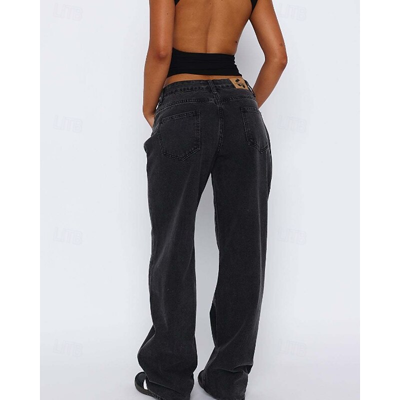 Women's Jeans Slacks Straight Fashion Streetwear Full Length Natural Plain Pocket Comfortable Outdoor Holiday Light Sky Blue Grey Navy Black Fall Regular Fit3