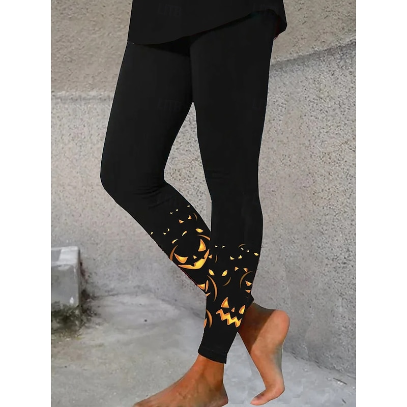 Women's Leggings Vacation Vintage Fashion Ankle-Length High WaistPantsHalloween Graphic Pumpkin Printing Soft Breathable Stretchy Outdoor Daily Black Blue Orange Spring Fall Winter Slim Fit2