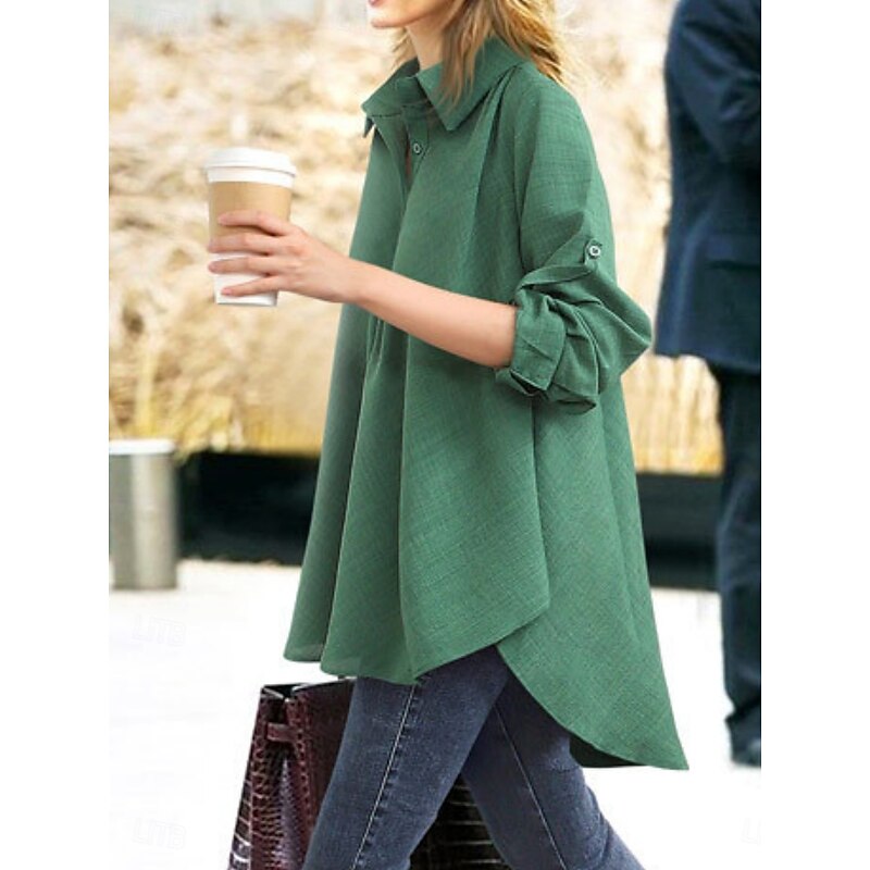 Women's Shirt Solid Color Stylish Casual Long Sleeve Shirt Collar Regular Tops Daily Buttons Black Green Gray Summer Spring Fall2