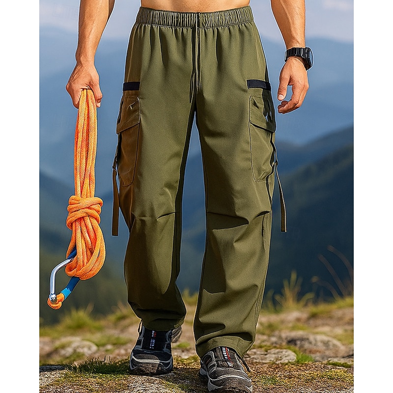 Men's Cargo Pants Waterproof pants Outdoor Regular Fit Waterproof Windproof Bottoms Drawstring Pocket Elastic Waist Black Army Green Camping / Hiking Running S M L XL - Main Image