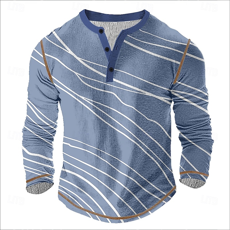 Men's Graphic Abstract Henley Shirt Tee Long Sleeve Vintage Fashion Designer Outdoor Casual Daily Spring &  Fall All Seasons Green Light Blue Dark Blue Henley Henley T-Shirt2