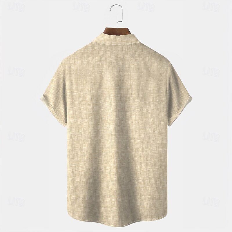 Men's Geometric Stripe Shirt Summer Shirt Button Up Shirt Short Sleeve Ethnic Vacation Holiday Streetwear Summer Turndown 3D Print Front One Pocket Linen Like Shirt Khaki2