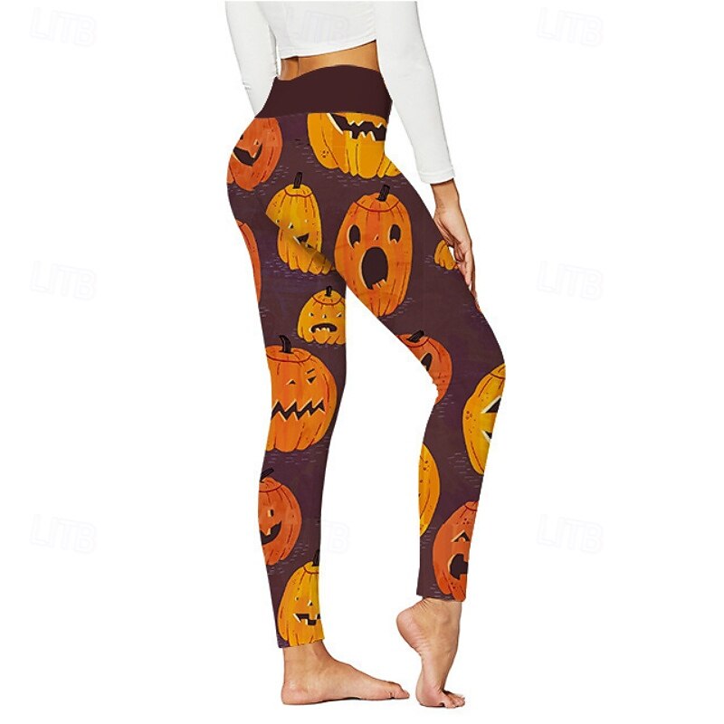Women's Leggings Streetwear Casual Full Length NaturalPantsHalloween Pumpkin Elastic Waist Printing Comfortable Outdoor Vacation Holiday Black Grey Dark-Gray Orange red Apricot Fall Regular Fit
