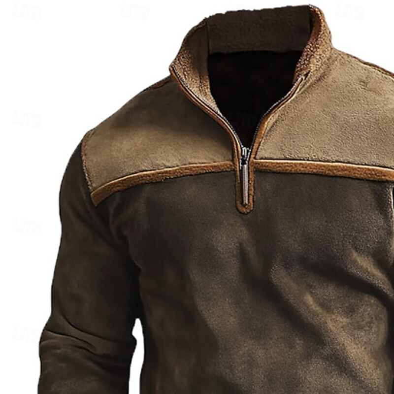 Men's Sweatshirt Fleece Sweatshirt Quarter Zip Sweatshirt Camel Standing Collar Color Block Sports & Outdoor Casual Daily Vintage Streetwear Spring Fall Clothing Apparel Hoodies Sweatshirts2