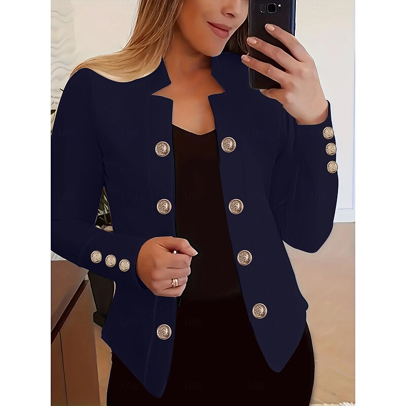 Women's Blazer Comfortable Breathable Buttons Fashion Modern Plain Work Daily Regular Stand Collar Regular Fit Long Sleeve Outerwear Light Pink Black White Spring Fall