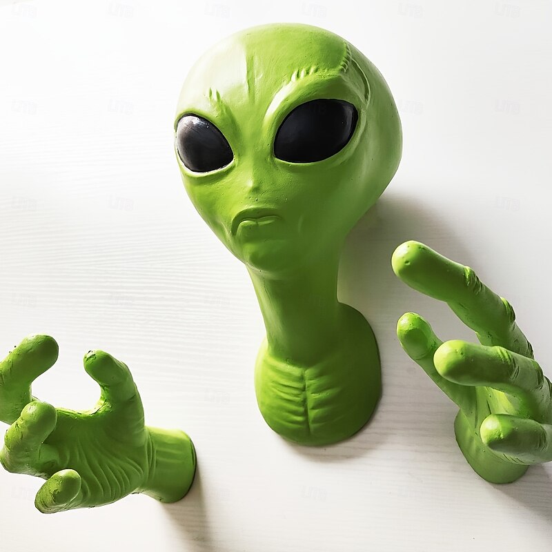 1pc Scary Green Big Eyes Alien Wall Hanging, Carnival Mystery Horror Alien, Party Decoration, Walls Poking Heads And Hands For Bedroom Living Room Window Door RV Wall Hanging Gifts4
