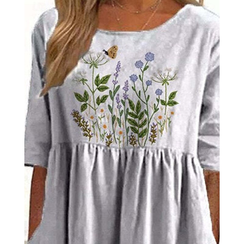 Women's Midi Dress Casual Dress Summer Dress Fashion Modern Daily Beach Weekend Regular Fit Animal Flower Half Sleeve Crew Neck Light Purple Dark Blue Spring Fall3