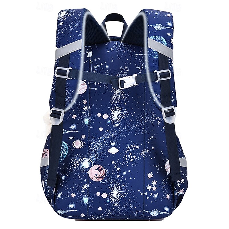 Kid's Galaxy Print Waterproof School Backpack - Cute Large Capacity School Bag with Bunny Charm for Kids and Elementary School Students Pink Purple Dark Blue4