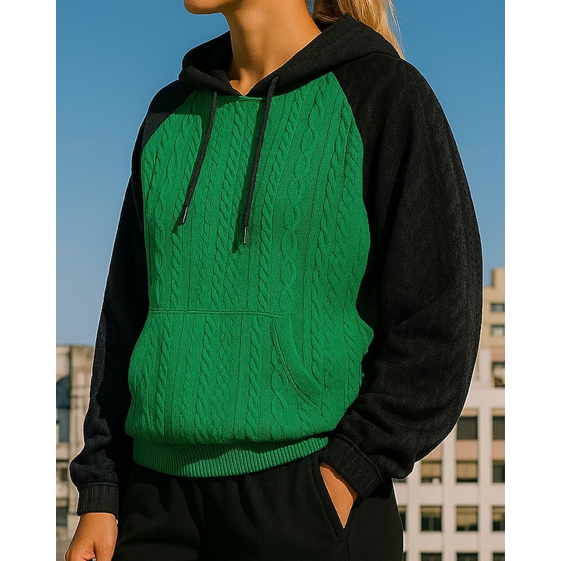 Women's Pullover Sweatshirt Casual Tops Drawstring Long Sleeve Top Athleisure Patchwork Sun Protection Windproof Outdoor Running Yoga Sportswear Activewear Green3