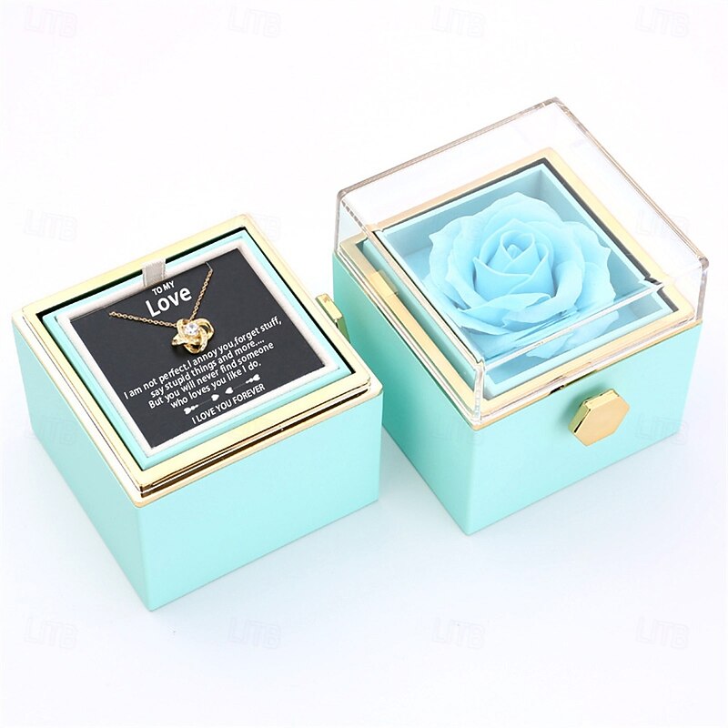 To My Love Necklace with Forever Roses Box, Christmas Gift for Her, Romantic Rotating Jewelry Box with Soap Flowers and Eternal Rose, Flip Design Packaging for Proposal, Valentine's Day, Ann4