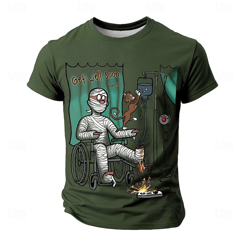 Halloween Men's Cat Sarah Richter Funny T Shirt Short Sleeve T shirt 3D Print Crew Neck Shirt Exaggerated Designer Artistic Street Casual Daily Black Green Summer Spring All Seasons Clothing Apparel2