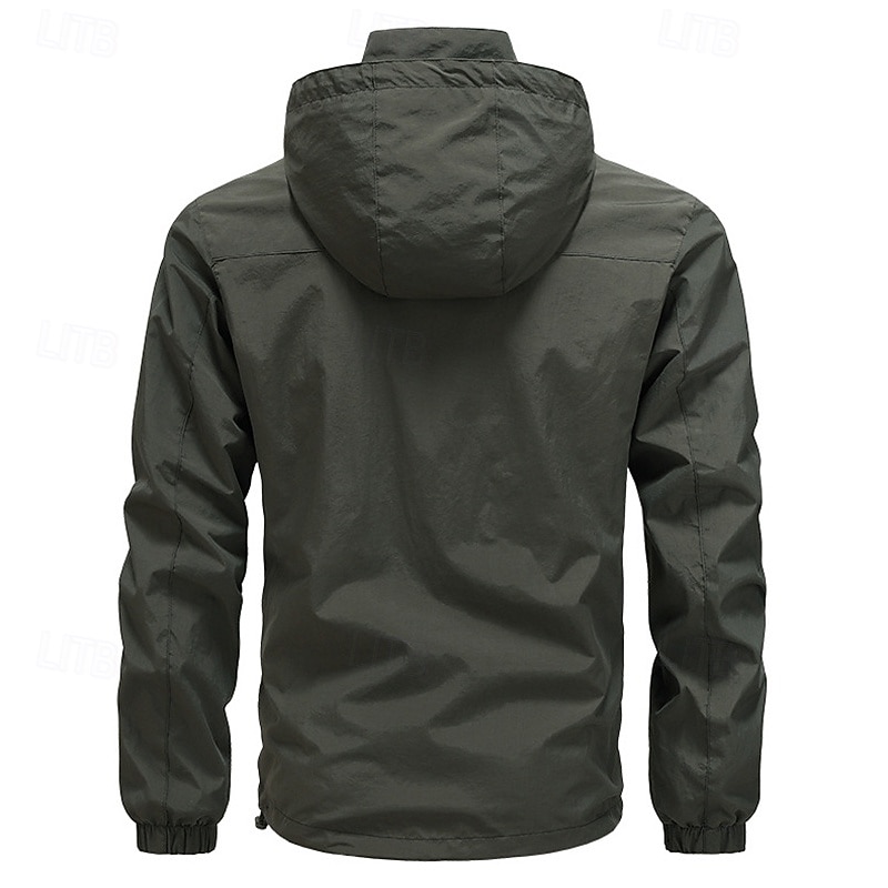 Men's Outdoor Jacket Windbreaker Rain Jacket Daily Going out Windproof Breathable Pocket Spring Fall Plain Fashion Classic Hooded Regular Black Khaki Army Green Jacket4