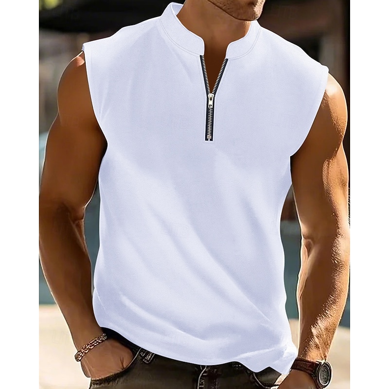 Men's Tank Top Vest Top Undershirt Sleeveless Shirt Sleeveless Quarter Zip Summer Plain Fashion Designer Basic Classic Vacation Street Going out Black White Red Top Tee for Men