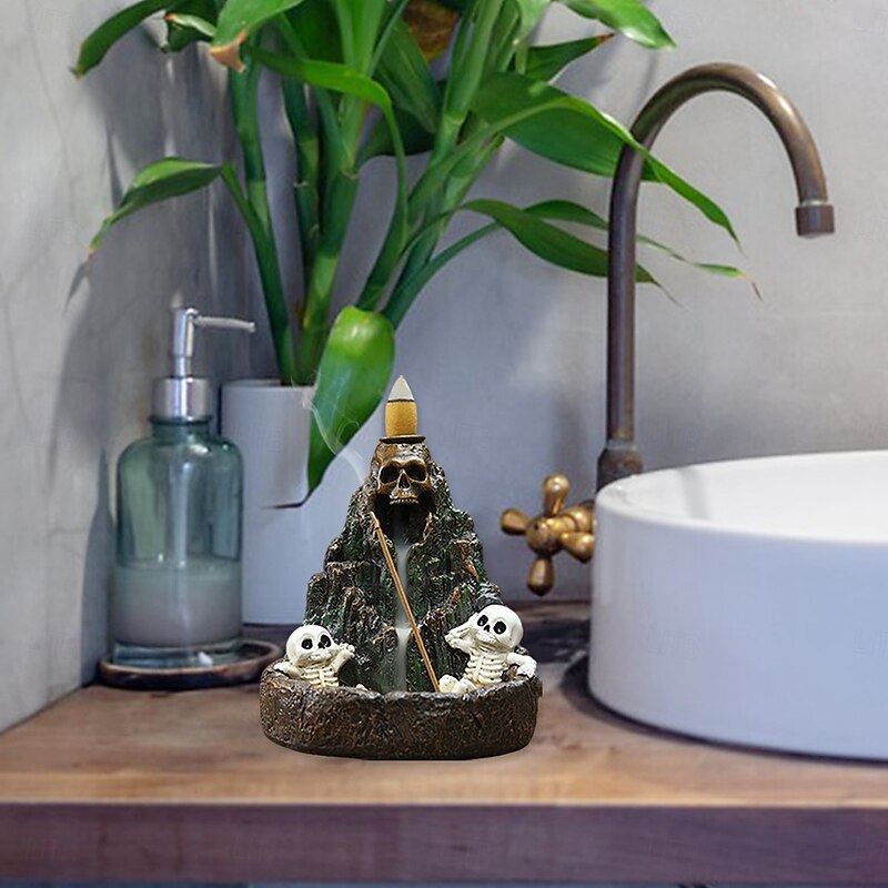 Halloween Skull Backflow Incense Burner, Resin Mountain Skeleton Decor, Creative Home Decoration Ornament for Living Room, Spooky Haunted House Tabletop Decor2