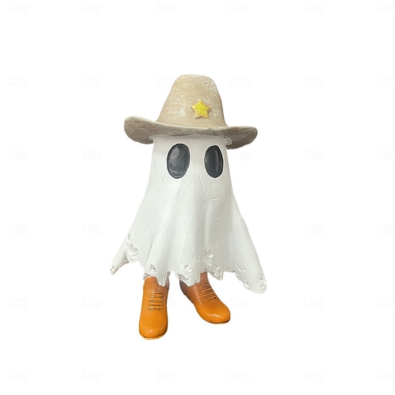Halloween Cowboy Cute Ghost Decoration Resin Figurine, Spooky Resin Sculpture Decor, Small Desktop Statue for Home, Office, Party Decoration3