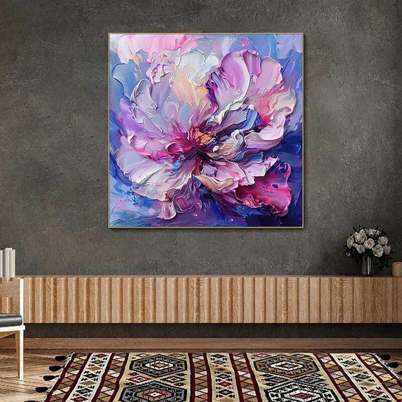 Handmade Oil Painting Canvas Wall Art Decoration Modern Abstract Thick oil Purple Large Flowers  for Home Decor Stretched Frame Hanging Painting/Rolled Frameless Unstretched Painting3