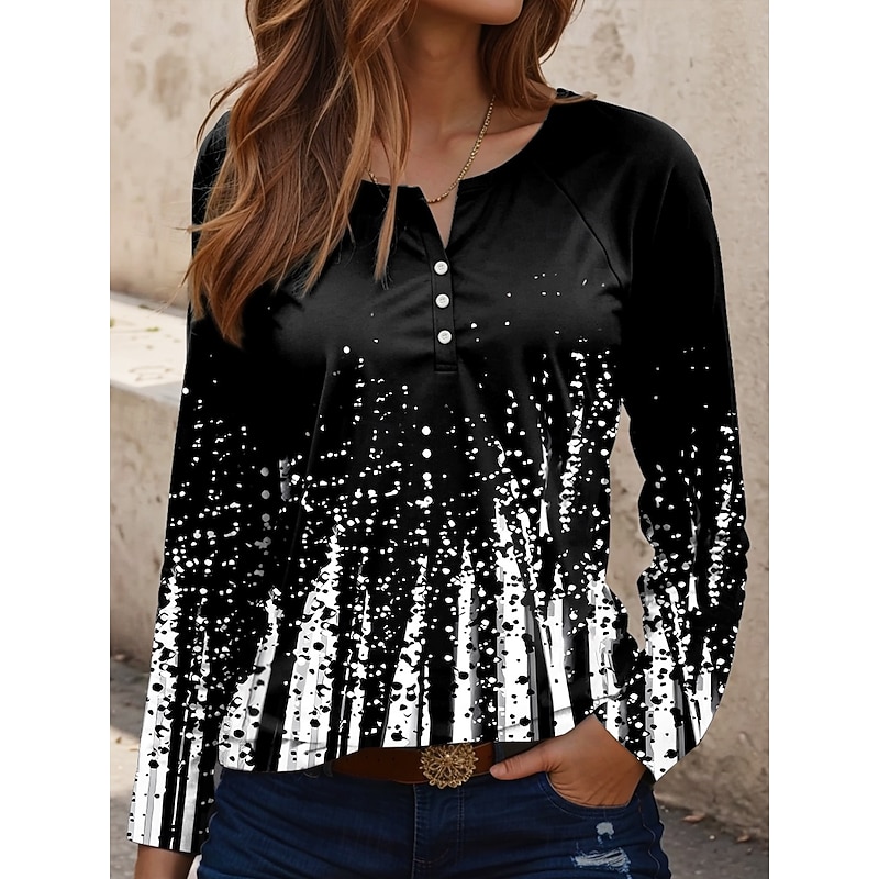 Women's T Shirt Graphic Geometric Abstract Vintage Stylish Casual Long Sleeve Crew Neck Regular Tops Daily Print White Pink Blue Green Spring Fall