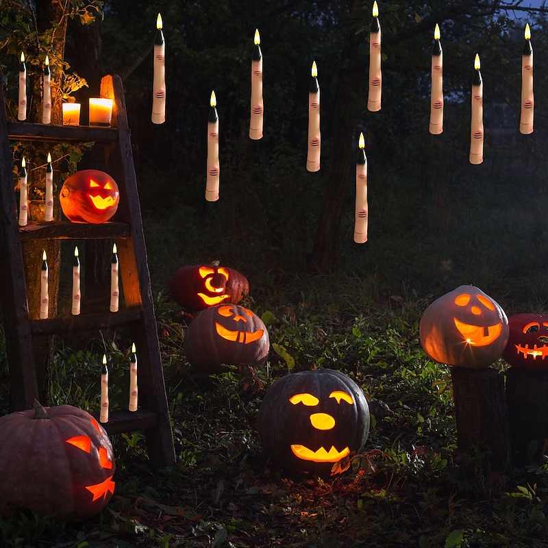 10/12 Pcs Halloween Horror Simulation Finger LED Electronic Candlelight Indoor Restaurant Bedroom Party Halloween Horror and Weird Atmosphere Decorative Light Magic Wand Remote Control2