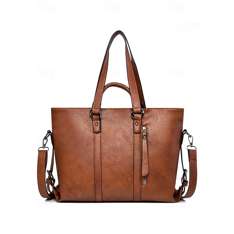 Women's Multi-Way Faux Leather Tote Bag with Top Handles and Crossbody Strap – Vintage Large Shoulder Handbag for Work, Travel and Casual Outings