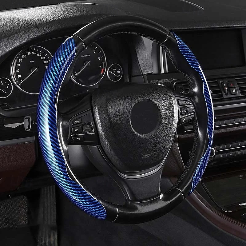Universal Laser Carbon Fiber Pattern Steering Wheel Cover Stylish Anti-Slip Soft Grip Protector for Car Interior Decoration Comfortable Driving Accessory3