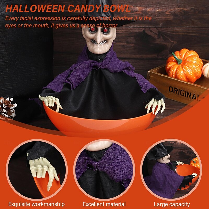 Halloween Candy Bowl With Animated Skull, Move Head And Glow Eyes, Spooky Music, Perfect For Trick Or Treating And Haunted House Decoration4