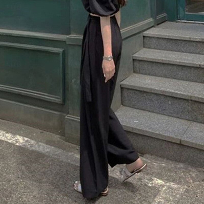 Women's Wide Leg Chinos Casual Calf-Length Natural Plain Side Pockets Wide Leg Comfy Breathability Casual Daily Black Red Green Coffee Spring Fall Loose Fit3