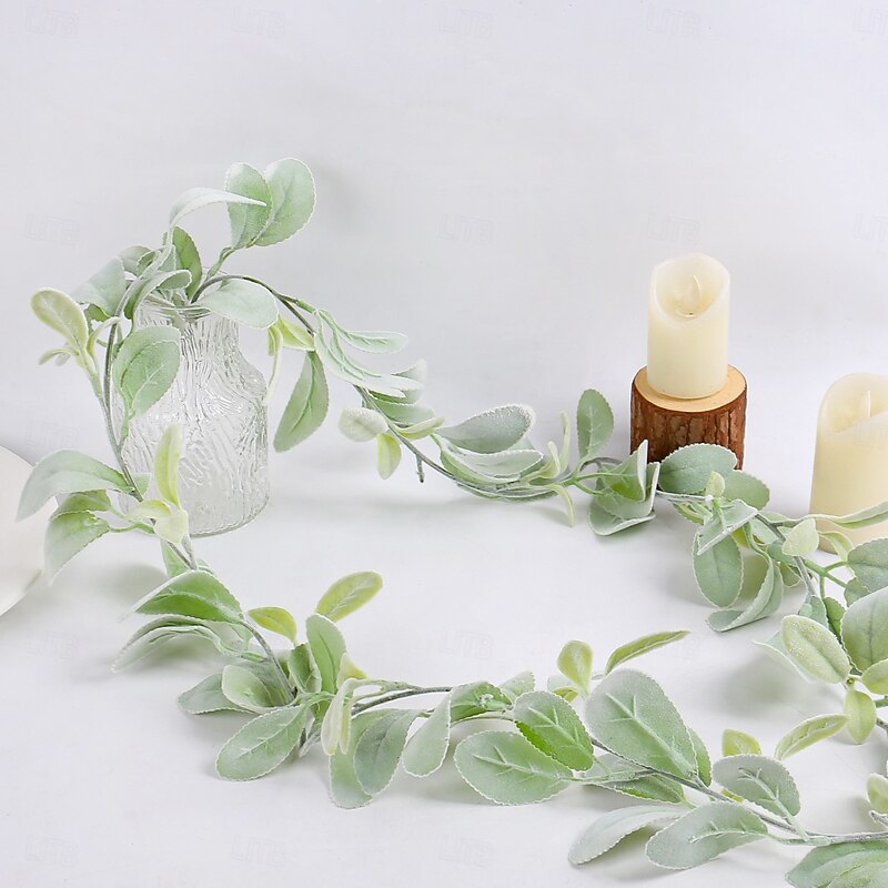 Artificial Bunny Ear Leaf Garland,182cm / 71.65inch Faux Greenery Vine for Home Wedding Table Decor, Realistic Hanging Vines4