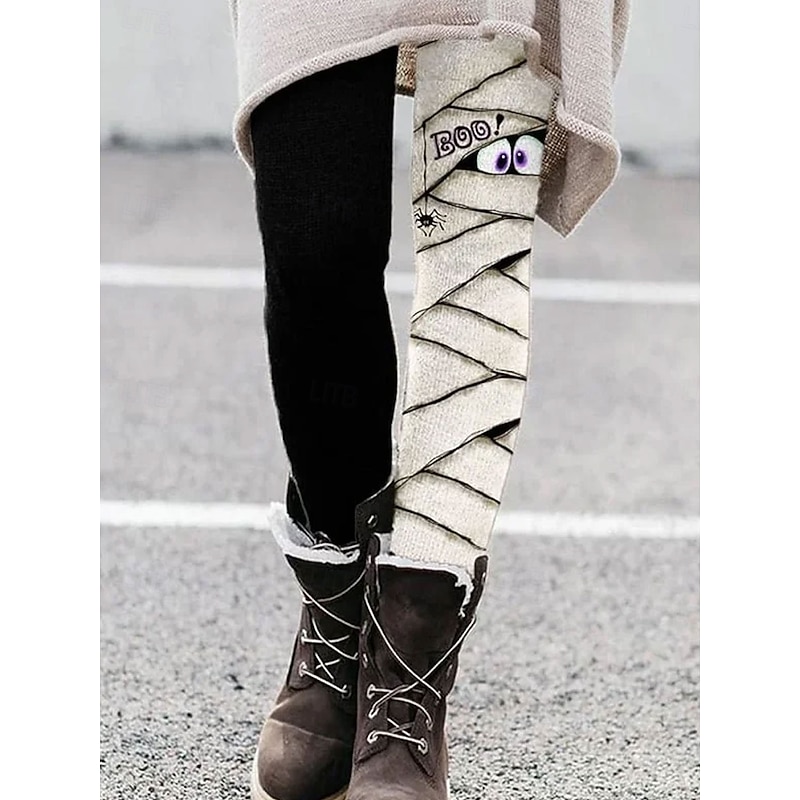 Women's Leggings Vacation Vintage Fashion Ankle-Length High WaistPantsHalloween Graphic Monster Printing Thermal Warm Soft Breathable Stretchy Formal Outdoor Vacation Black Orange Green Beige Spring2