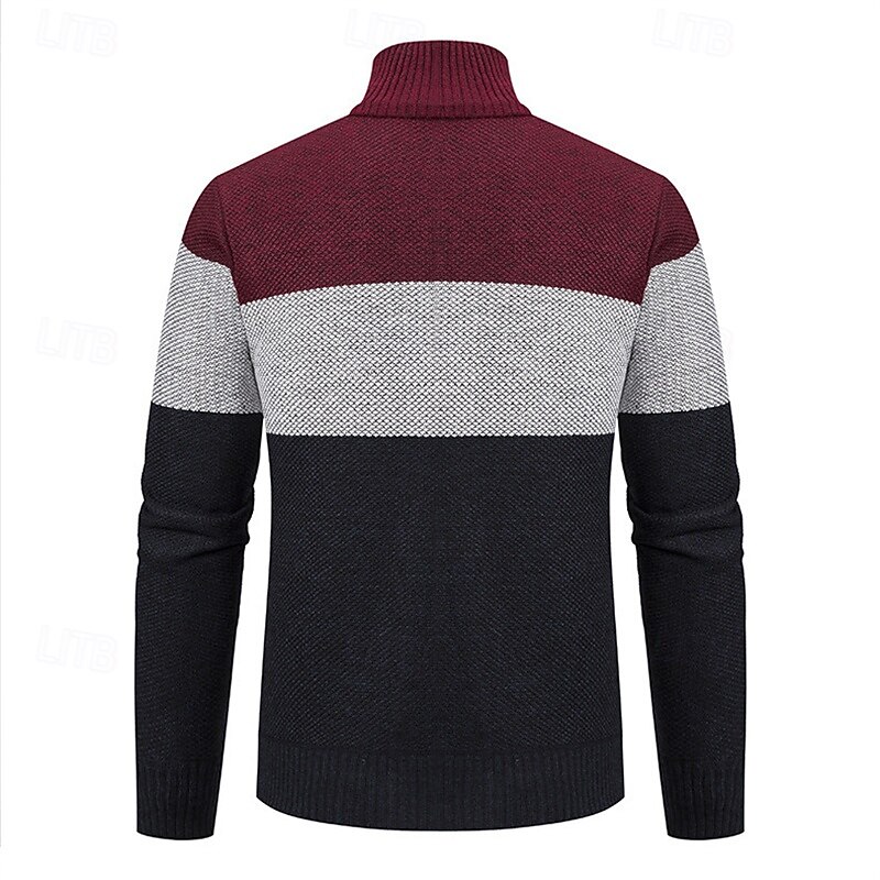 Men's Cardigan Sweater Cropped  Sweater Zip Sweater Knit Sweater Ribbed Knit Regular Tops Patchwork Fleece Color Block Stand Collar Fashion Classic Vacation Daily Wear Clothing Apparel Fall Winter3