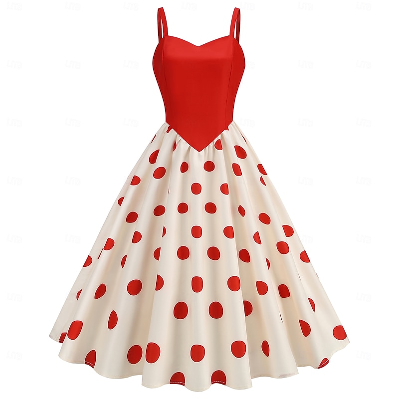 Retro Vintage 1950s Rockabilly Midi Swing Dress Flare Dress Fit and Flare Polka Dot Fancy Dress Women's Halloween Carnival Vacation Casual Daily Retro Theme Party Adults Dress Spring & Summer