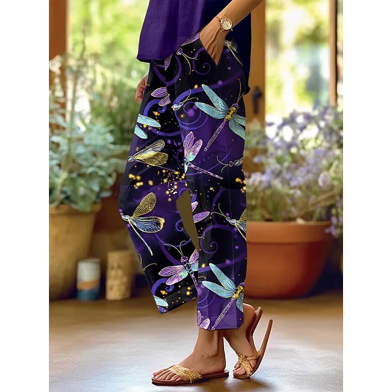 Women's Chinos Vacation Vintage Casual Full Length High Waist Graphic Animal Pocket Soft Outdoor Breathable Inelastic Formal Outdoor Vacation Violet Red Green Summer Spring Fall Regular Fit