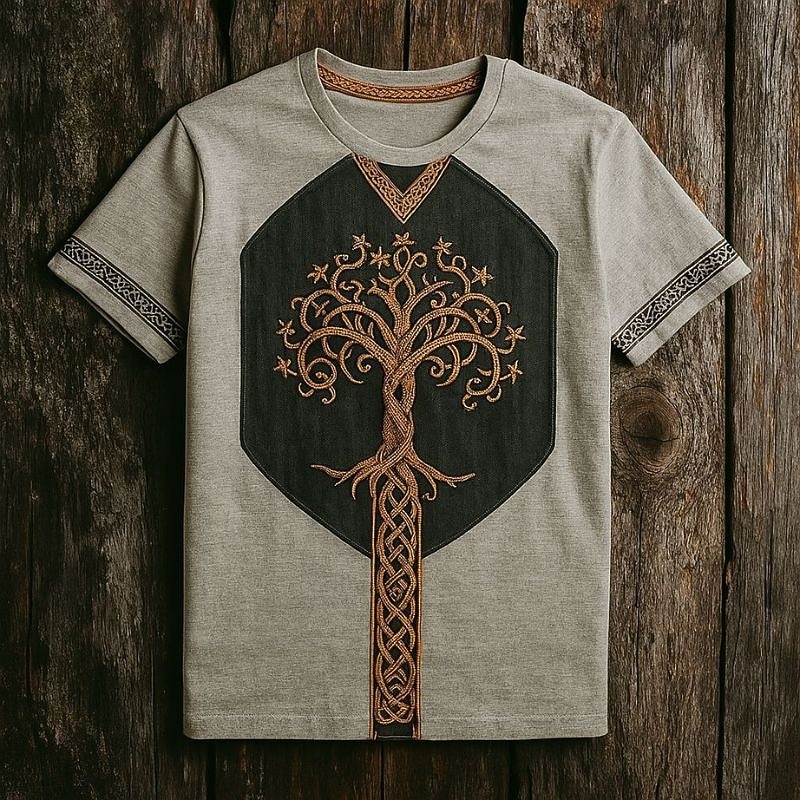 Men's Tee Short Sleeve Shirt Tee Top Short Sleeve Crew Neck Summer Fall Graphic Tree Of Life Yggdrasil Fashion Designer Retro Vintage Print Vacation Street Going out Black Khaki Beige Top Tee for Men2