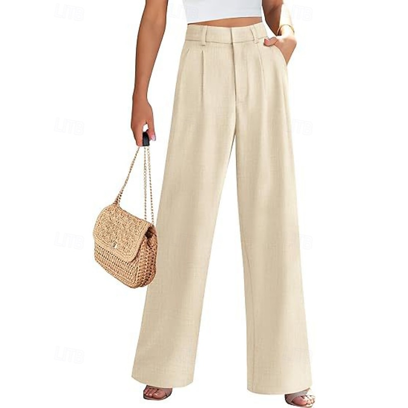 Women's Wide Leg Slacks Streetwear Casual Full Length Natural Plain Pocket Elastic Waist Comfortable Holiday Daily Wear Weekend Grey Black Army Green Khaki Fall Regular Fit3