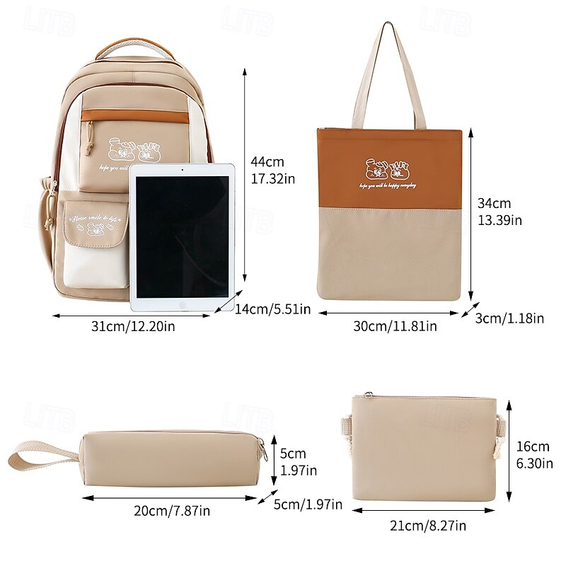 4-Piece Kawaii Backpack Set for Girls – Purple and Pink School Bag with Tote, Pencil Case & Pouches for Teen Students4