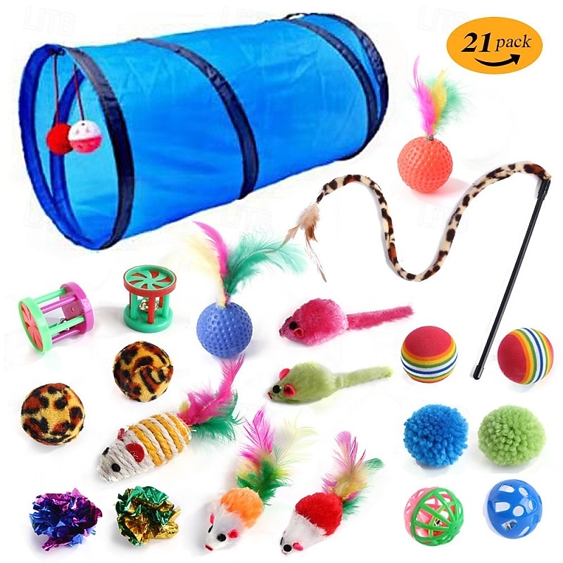 Ball Feather Toy Mice & Animal Toy Tunnels Squeak Toy with Durable Pet Exercise Releasing Pressure Pet Training Teething Rope Toy for Cat Indoor Outdoor Pet Play3